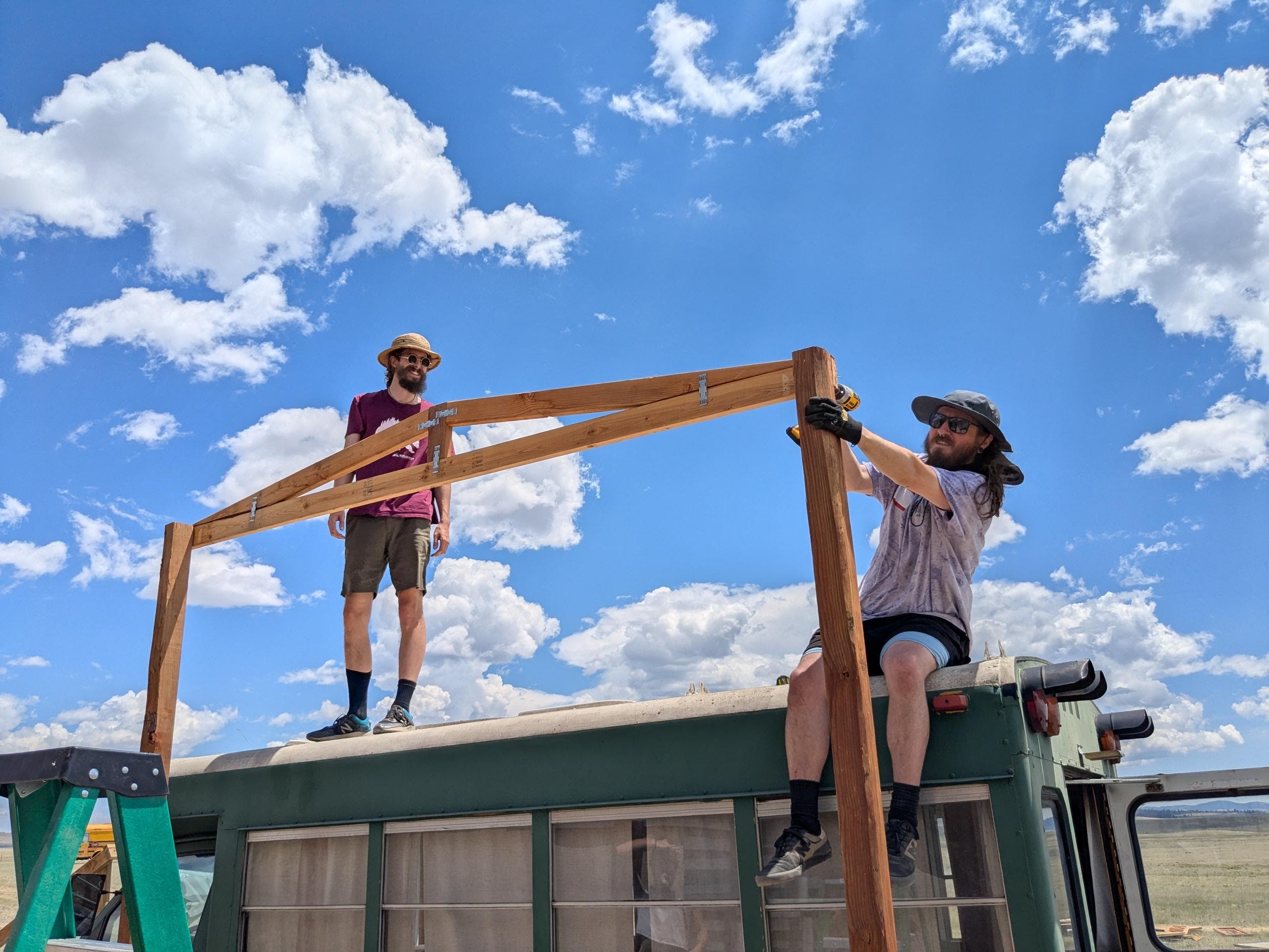 Volunteers building the Sound Shrine stage